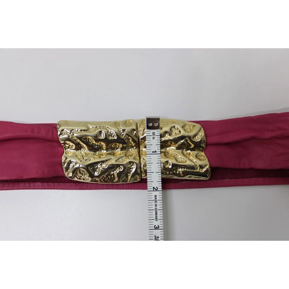 Vintage 80s BELT BUCKLE Pink Leather REVCOR RETRO Gold tone ABSTRACT DESIGN